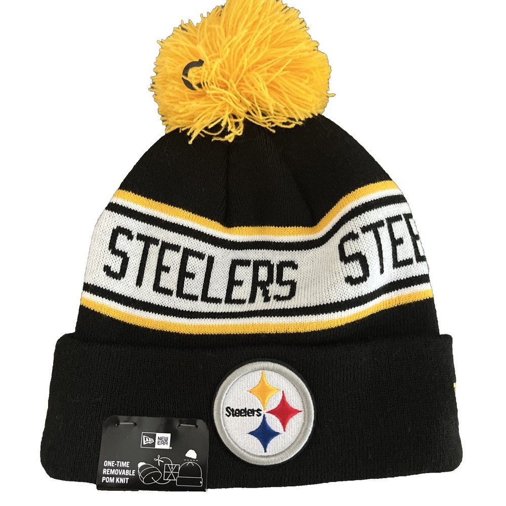 Pittsburgh Steelers Knit Winter Hat Beanie New Era Removable Pom Black White NWT